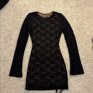 White Fox black lace, long sleeve dress